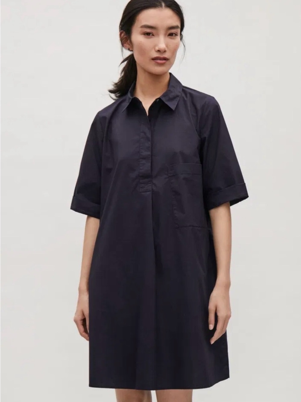 COS Minimalist Short-Sleeve Shirt Dress in Deep Navy